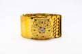 Closeup to Used Golden with Colorful Gem Belt in Thai Style, Isolated