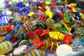 Closeup to venetian Murano colorful glass candies Italy Venice