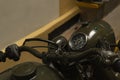 Closeup to a vintage speedometer of a classic motorcycle