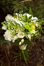 White wedding bouquet near the grenery