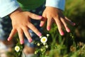 Closeup of toddler girl`s nails painted pink