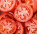 Closeup tomatoes sliced in half