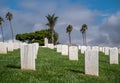 Closeup of tombstone rows, Rosecrans Cemetery, San Diego, CA, USA Royalty Free Stock Photo