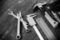 Closeup tools building and repair set monochrome