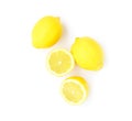 Closeup top view fresh lemon fruit and slice on white background Royalty Free Stock Photo