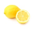 Closeup top view fresh lemon fruit and slice on white background Royalty Free Stock Photo