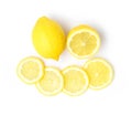 Closeup top view fresh lemon fruit and slice on white background Royalty Free Stock Photo