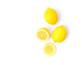 Closeup top view fresh lemon fruit and slice on white background Royalty Free Stock Photo