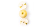 Closeup top view hinese pear fresh fruit with slices on white ba