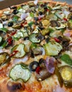 Closeup of topping of pizza, vegetarian pizza photography, food background