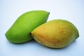Totapuri Mango, Magnifera indica, green yellow red colorful mangoes from south India, srilanka in white background Royalty Free Stock Photo