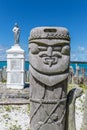 Closeup of totem pole at St Maurice memorial on ÃÅ½le des Pins