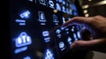 A closeup of a touchscreen control panel fingers deftly tapping icons that represent various machinery illustrating the