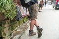 Closeup tourist with backpack in Sapa tourism town, Lao Cai, northern Vietnam