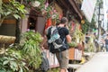 Closeup tourist with backpack in Sapa tourism town, Lao Cai, northern Vietnam