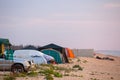 Closeup touristic camp on a sea coast at the early morning Royalty Free Stock Photo