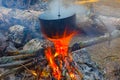 touristic cauldron on fire