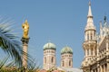Closeup of the towers of Frauenkirche church in Munich, Germany