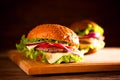 Closeup of traditional cheeseburger or hamburger and french fries Royalty Free Stock Photo