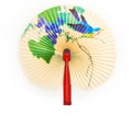 Closeup of Traditional Chinese fan isolated on white background.Chinese paper fan Royalty Free Stock Photo