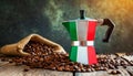 Traditional Italian Coffee Maker with the Colors of the Italian Flag - Generative Ai Royalty Free Stock Photo