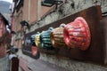 traditional Kougelhopf molds on the medieval house facade in the street