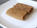 Closeup of a traditional local Malaysian dessert known as kuih sarang semut or kuih jala. Selective focus