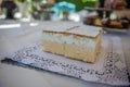 Closeup of traditional Slovenian dessert cream cake called Kremna Rezina or Kremsnita, Slovenia