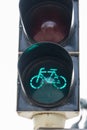 Closeup traffic cyclists green light bike concept