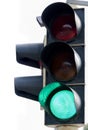 Closeup traffic light showing green light concept