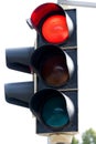 Closeup traffic light showing red light concept