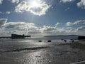 Closeup of tranquil Weston Super Mare beach during cloudy weather Royalty Free Stock Photo