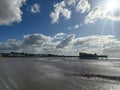 Closeup of tranquil Weston Super Mare beach during cloudy weather Royalty Free Stock Photo