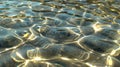 Closeup of transparent water surface with ripples and reflections, featuring silver veins, in the style of realistic. Royalty Free Stock Photo