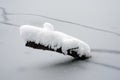 tree trunk covered by the snow in a frozen lake during a snowy day Royalty Free Stock Photo