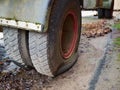Closeup of truck flat tire road safety Royalty Free Stock Photo