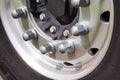 Closeup of a truck wheel. Tire, rim, bolts Royalty Free Stock Photo