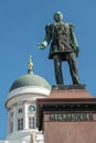 Closeup of Tsar Alexander II statue and Cathedral, Helsinki, Finland