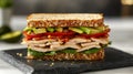 Closeup of a Turkey Avocado Bacon Sandwich Royalty Free Stock Photo