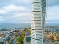 Closeup of the Turning Torso skyscraper with the west harbor area in the background