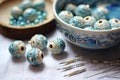 Closeup of turquoise blue beads and jewellery accessory