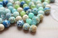 Closeup of turquoise blue beads and jewellery accessory