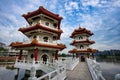 Closeup of the Twin Pagoda towers in a Chinese garden, Singapore Royalty Free Stock Photo