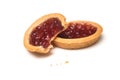 two crunched mini tartlets with strawberry jam on white background Royalty Free Stock Photo