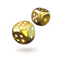 Closeup of two golden gambling dices Royalty Free Stock Photo