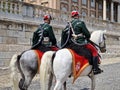 Closeup of two Hungarian Royal Guards on Horses at Budapest Castle