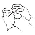 Closeup of two men toasting with beer illustration vector hand drawn isolated on white background Royalty Free Stock Photo