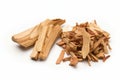 closeup of two piles of cedar or palo santo incense, wood chips isolated over a transparent background, Generative AI. Royalty Free Stock Photo