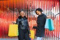 Closeup of Two Smiling Nice Black Girls Shopping