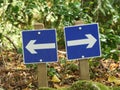 Closeup of two traffic signs showing the way during daylight Royalty Free Stock Photo